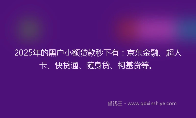 2025年的黑户小额贷款秒下有：京东金融、超人卡、快贷通、随身贷、柯基贷等。