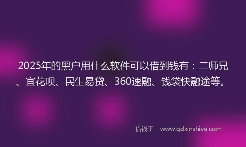 2025年的黑户用什么软件可以借到钱有：二师兄、宜花呗、民生易贷、360速融、钱袋快融途等。