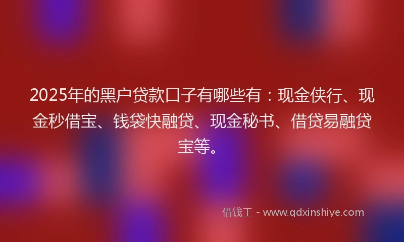 2025年的黑户贷款口子有哪些有：现金侠行、现金秒借宝、钱袋快融贷、现金秘书、借贷易融贷宝等。