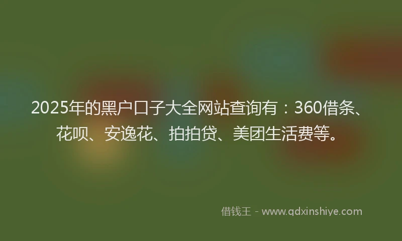 2025年的黑户口子大全网站查询有:360借条、花呗、安逸花、拍拍贷、美团生活费等。