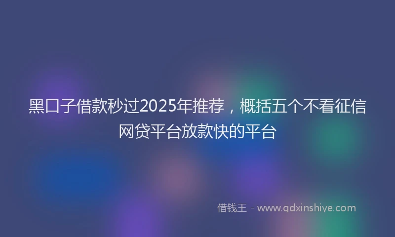 黑口子借款秒过2025年推荐，概括五个不看征信网贷平台放款快的平台