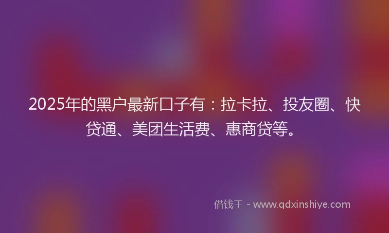 2025年的黑户最新口子有：拉卡拉、投友圈、快贷通、美团生活费、惠商贷等。