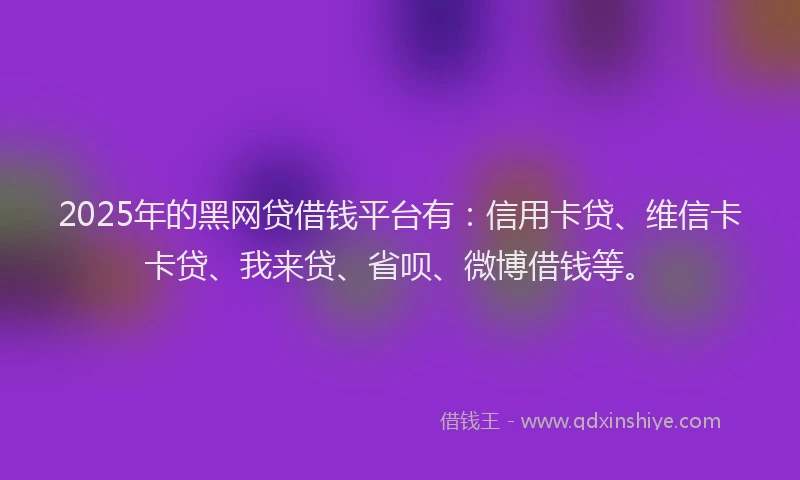 2025年的黑网贷借钱平台有：信用卡贷、维信卡卡贷、我来贷、省呗、微博借钱等。