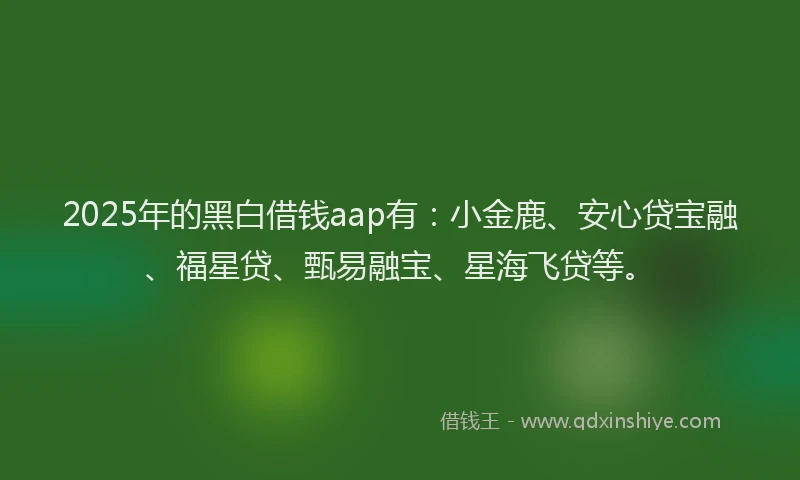 2025年的黑白借钱aap有:小金鹿、安心贷宝融、福星贷、甄易融宝、星海飞贷等。