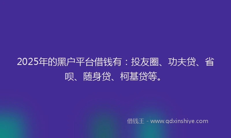 2025年的黑户平台借钱有：投友圈、功夫贷、省呗、随身贷、柯基贷等。