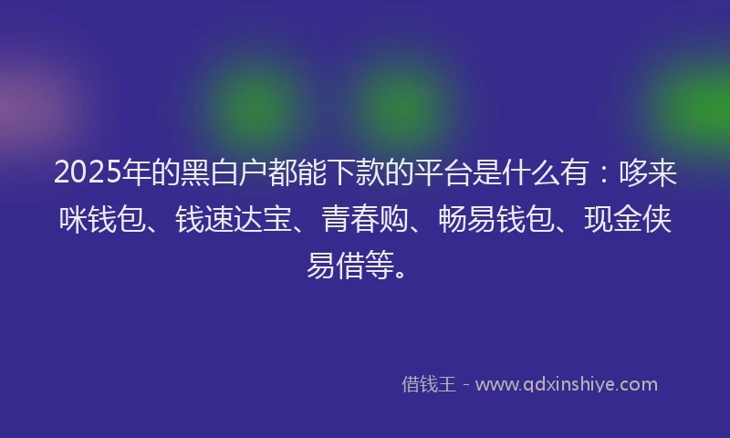 2025年的黑白户都能下款的平台是什么有：哆来咪钱包、钱速达宝、青春购、畅易钱包、现金侠易借等。
