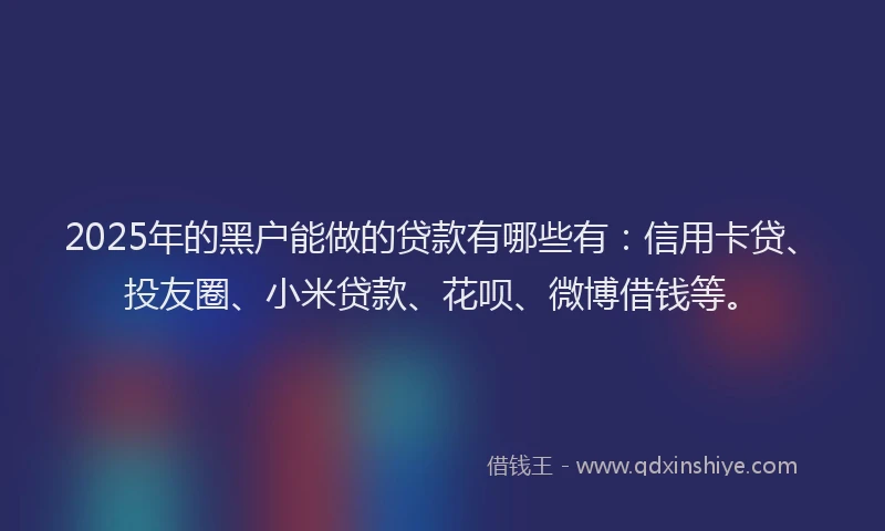 2025年的黑户能做的贷款有哪些有：信用卡贷、投友圈、小米贷款、花呗、微博借钱等。