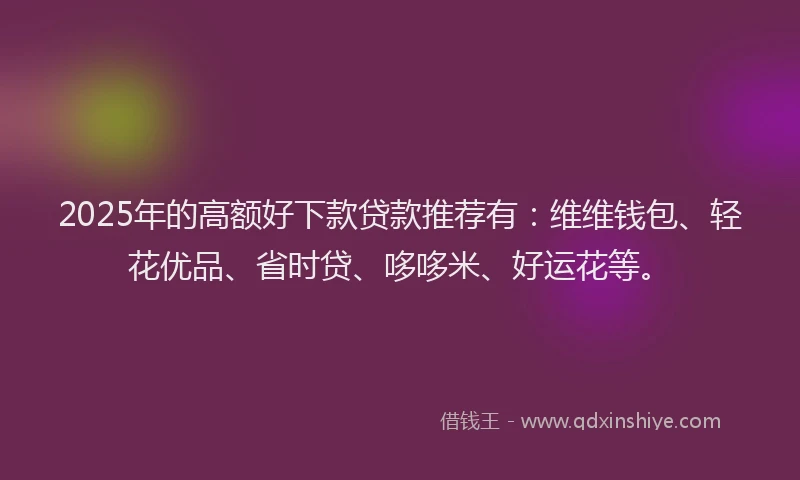 2025年的高额好下款贷款推荐有：维维钱包、轻花优品、省时贷、哆哆米、好运花等。