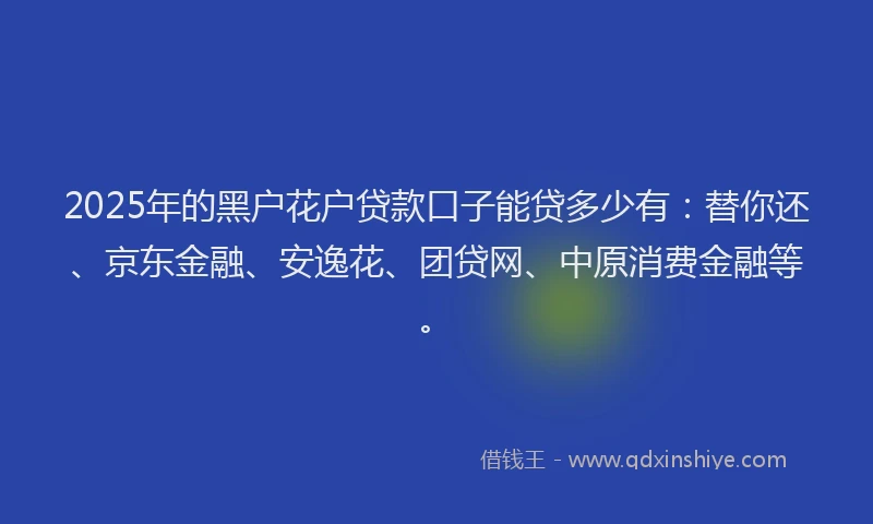 2025年的黑户花户贷款口子能贷多少有：替你还、京东金融、安逸花、团贷网、中原消费金融等。