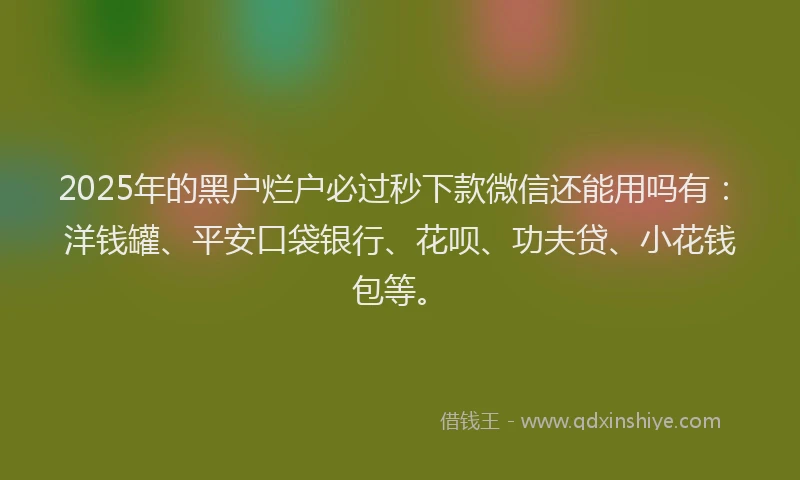 2025年的黑户烂户必过秒下款微信还能用吗有：洋钱罐、平安口袋银行、花呗、功夫贷、小花钱包等。