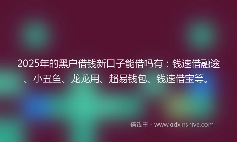 2025年的黑户借钱新口子能借吗有：钱速借融途、小丑鱼、龙龙用、超易钱包、钱速借宝等。