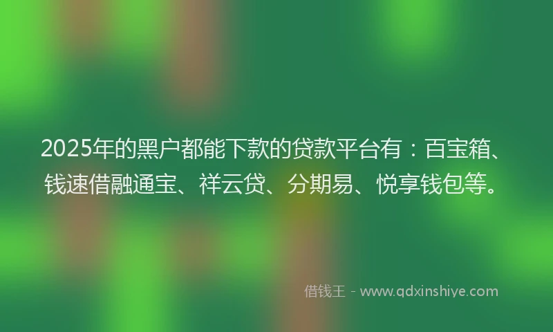 2025年的黑户都能下款的贷款平台有：百宝箱、钱速借融通宝、祥云贷、分期易、悦享钱包等。