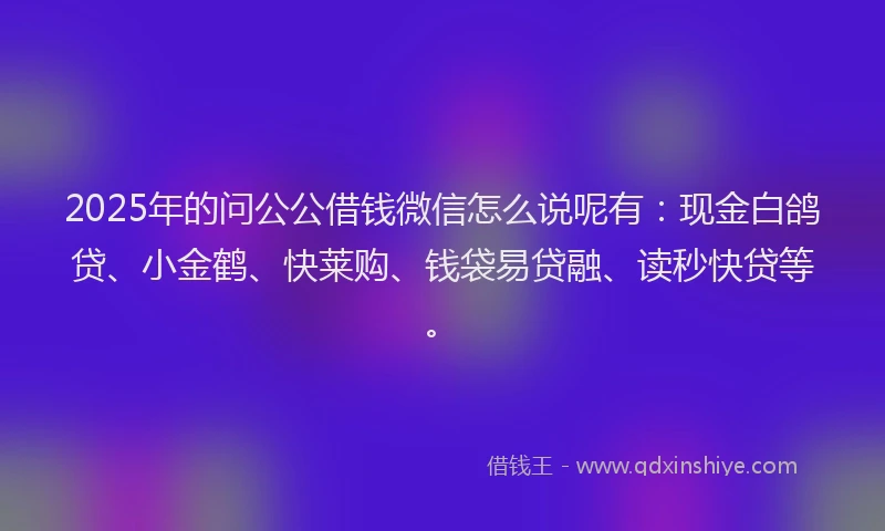 2025年的问公公借钱微信怎么说呢有：现金白鸽贷、小金鹤、快莱购、钱袋易贷融、读秒快贷等。