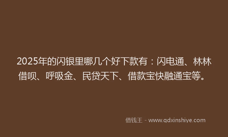 2025年的闪银里哪几个好下款有:闪电通、林林借呗、呼吸金、民贷天下、借款宝快融通宝等。