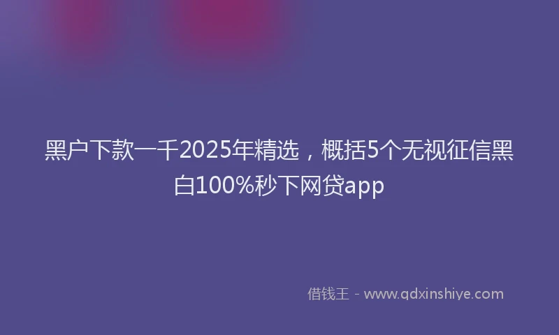 黑户下款一千2025年精选，概括5个无视征信黑白100%秒下网贷app
