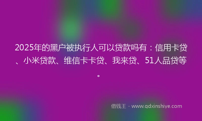 2025年的黑户被执行人可以贷款吗有：信用卡贷、小米贷款、维信卡卡贷、我来贷、51人品贷等。
