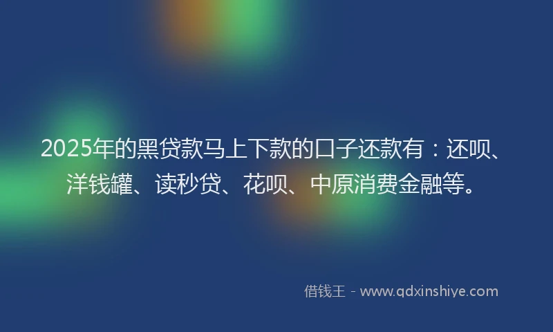 2025年的黑贷款马上下款的口子还款有：还呗、洋钱罐、读秒贷、花呗、中原消费金融等。