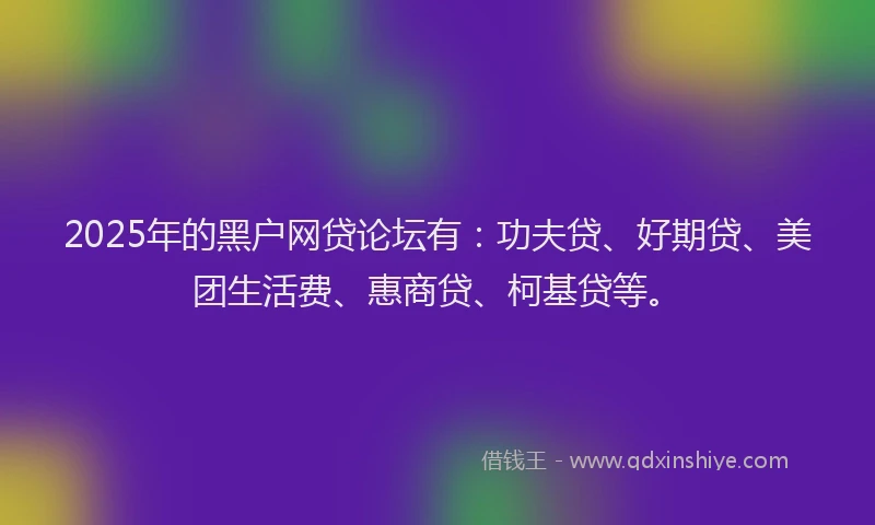 2025年的黑户网贷论坛有：功夫贷、好期贷、美团生活费、惠商贷、柯基贷等。