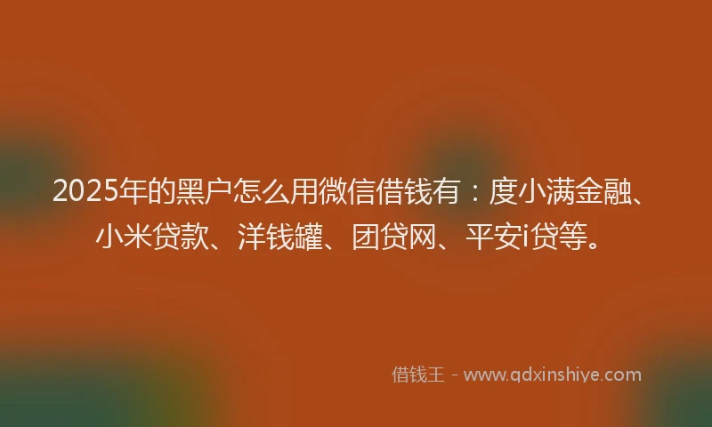 2025年的黑户怎么用微信借钱有：度小满金融、小米贷款、洋钱罐、团贷网、平安i贷等。
