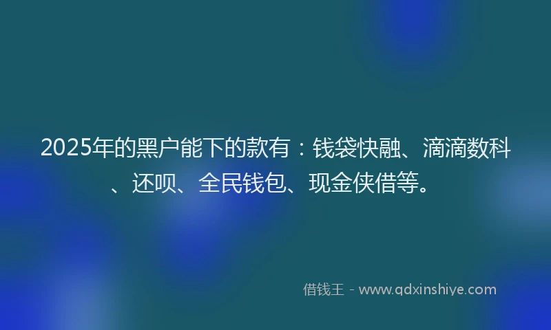 2025年的黑户能下的款有：钱袋快融、滴滴数科、还呗、全民钱包、现金侠借等。