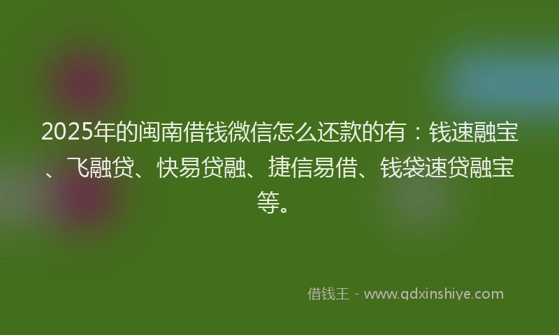 2025年的闽南借钱微信怎么还款的有：钱速融宝、飞融贷、快易贷融、捷信易借、钱袋速贷融宝等。