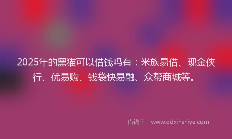 2025年的黑猫可以借钱吗有：米族易借、现金侠行、优易购、钱袋快易融、众帮商城等。