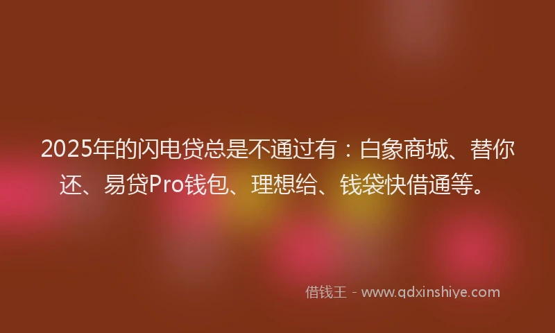 2025年的闪电贷总是不通过有：白象商城、替你还、易贷Pro钱包、理想给、钱袋快借通等。