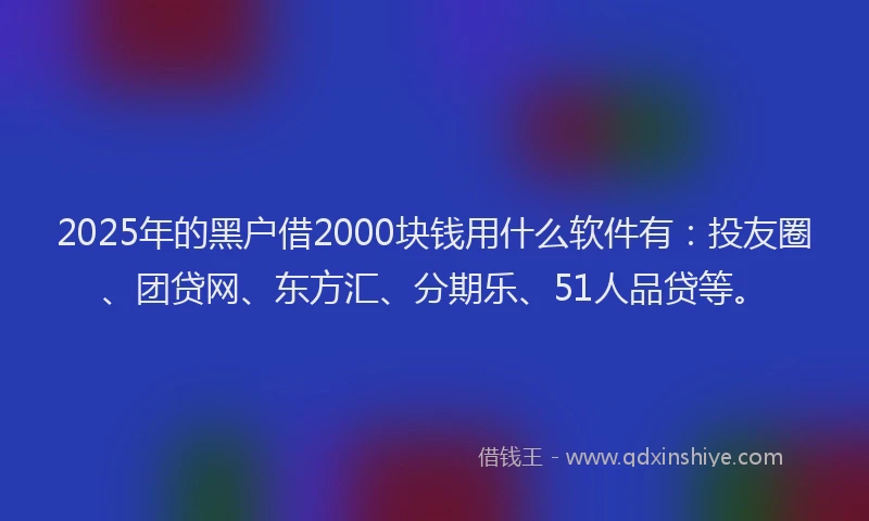 2025年的黑户借2000块钱用什么软件有：投友圈、团贷网、东方汇、分期乐、51人品贷等。