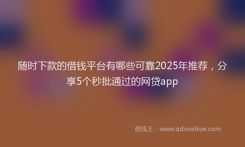 随时下款的借钱平台有哪些可靠2025年推荐，分享5个秒批通过的网贷app