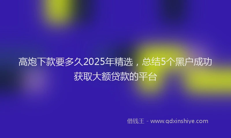 高炮下款要多久2025年精选，总结5个黑户成功获取大额贷款的平台