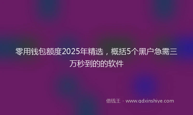 零用钱包额度2025年精选，概括5个黑户急需三万秒到的的软件