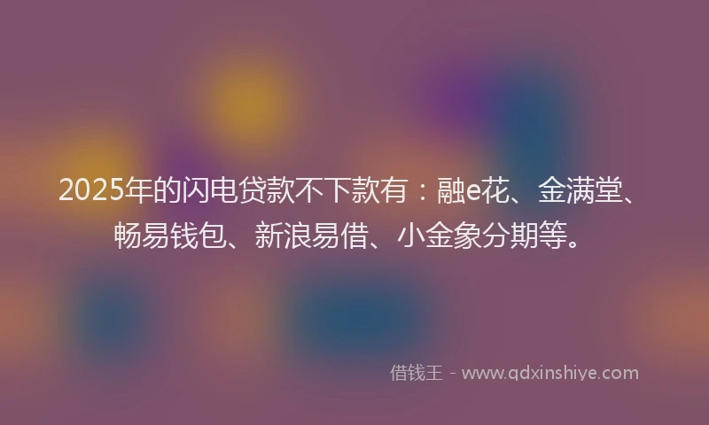 2025年的闪电贷款不下款有：融e花、金满堂、畅易钱包、新浪易借、小金象分期等。