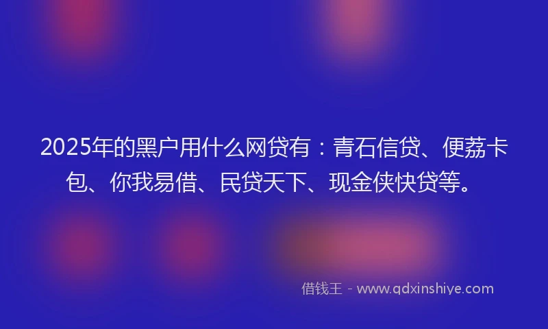 2025年的黑户用什么网贷有：青石信贷、便荔卡包、你我易借、民贷天下、现金侠快贷等。