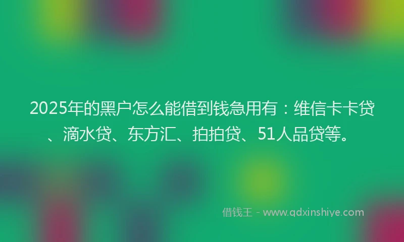 2025年的黑户怎么能借到钱急用有：维信卡卡贷、滴水贷、东方汇、拍拍贷、51人品贷等。