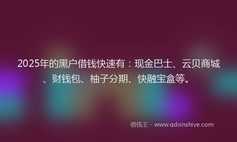 2025年的黑户借钱快速有:现金巴士、云贝商城、财钱包、柚子分期、快融宝盒等。