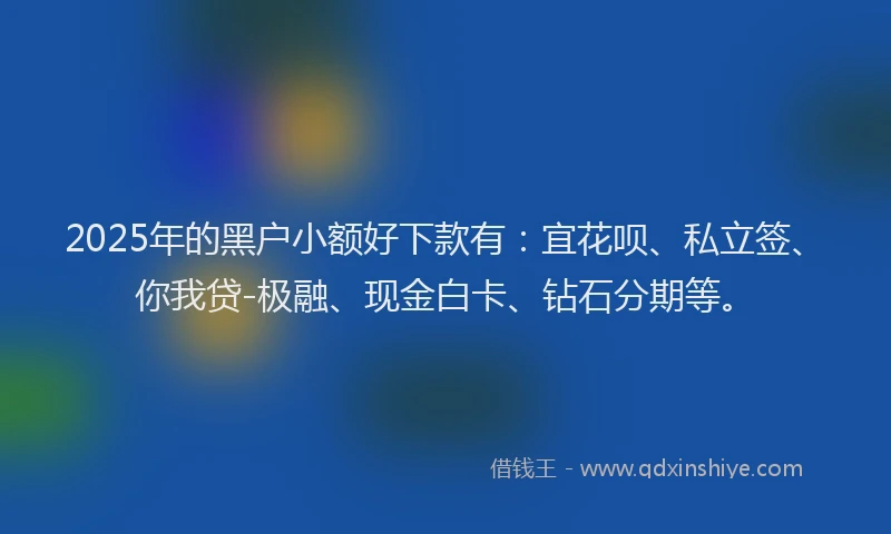 2025年的黑户小额好下款有：宜花呗、私立签、你我贷-极融、现金白卡、钻石分期等。