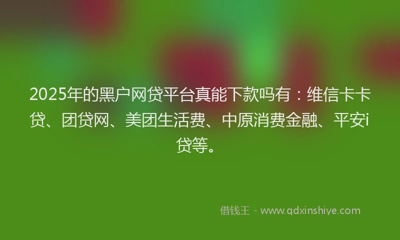 2025年的黑户网贷平台真能下款吗有：维信卡卡贷、团贷网、美团生活费、中原消费金融、平安i贷等。