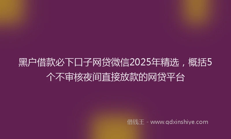 黑户借款必下口子网贷微信2025年精选，概括5个不审核夜间直接放款的网贷平台