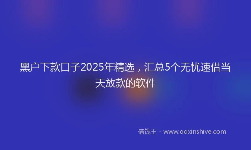 黑户下款口子2025年精选，汇总5个无忧速借当天放款的软件