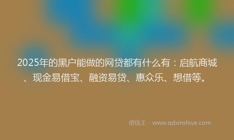 2025年的黑户能做的网贷都有什么有：启航商城、现金易借宝、融资易贷、惠众乐、想借等。