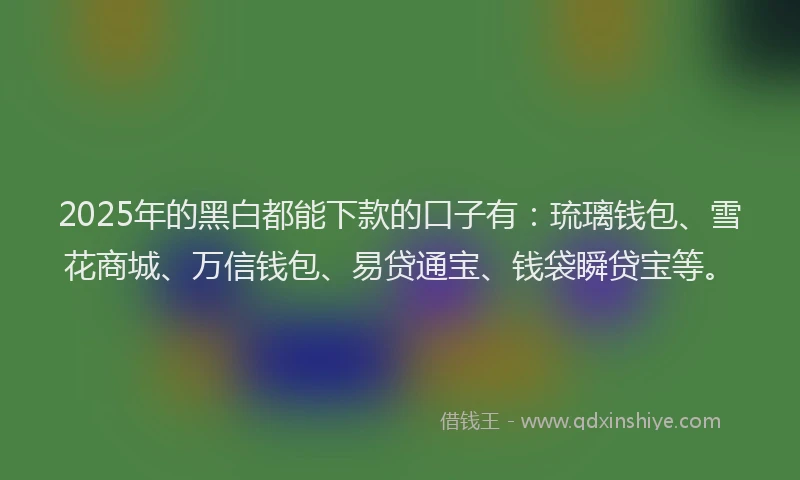 2025年的黑白都能下款的口子有：琉璃钱包、雪花商城、万信钱包、易贷通宝、钱袋瞬贷宝等。