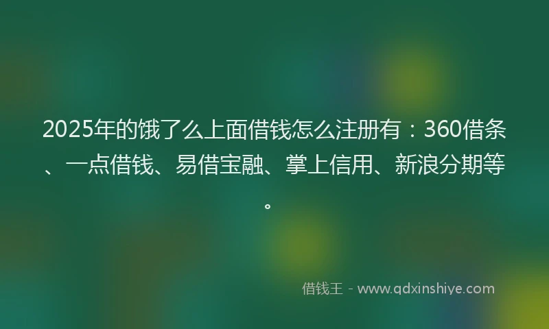 2025年的饿了么上面借钱怎么注册有：360借条、一点借钱、易借宝融、掌上信用、新浪分期等。