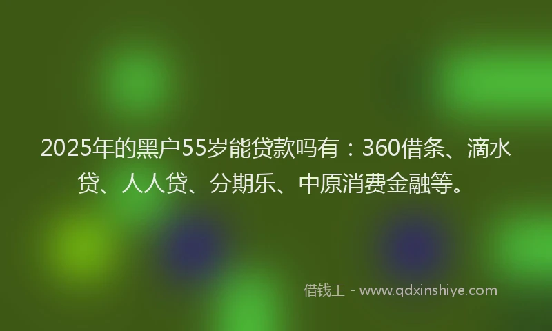 2025年的黑户55岁能贷款吗有：360借条、滴水贷、人人贷、分期乐、中原消费金融等。