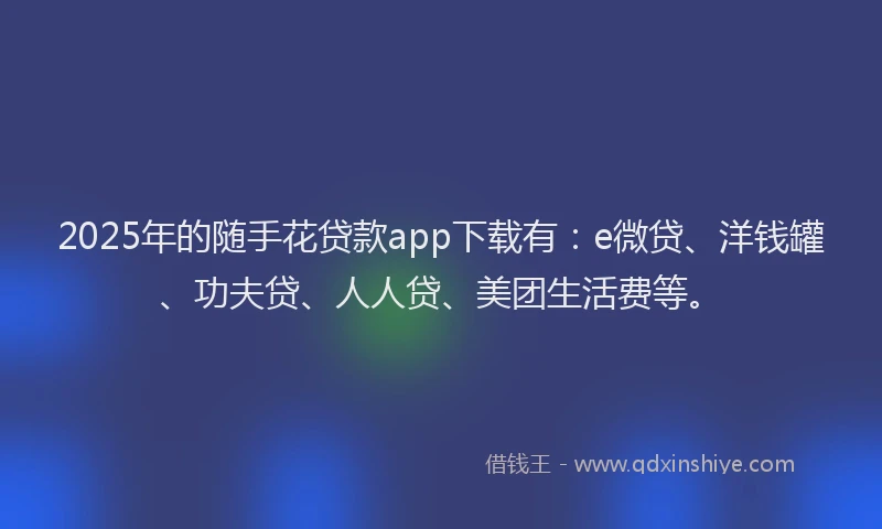 2025年的随手花贷款app下载有：e微贷、洋钱罐、功夫贷、人人贷、美团生活费等。