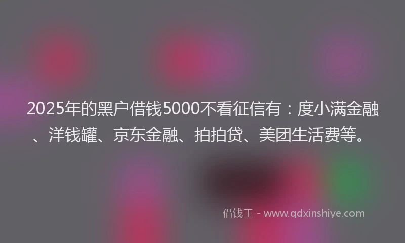 2025年的黑户借钱5000不看征信有:度小满金融、洋钱罐、京东金融、拍拍贷、美团生活费等。