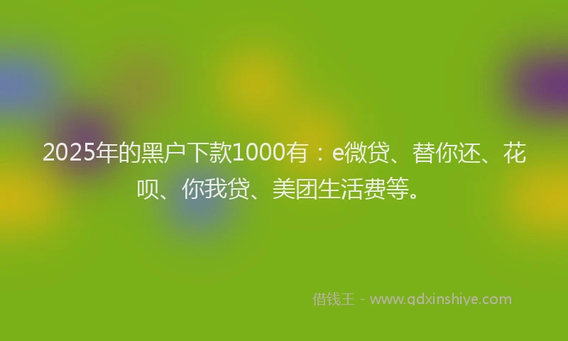 2025年的黑户下款1000有：e微贷、替你还、花呗、你我贷、美团生活费等。