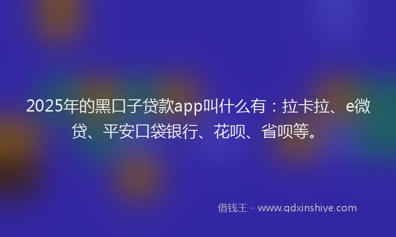 2025年的黑口子贷款app叫什么有:拉卡拉、e微贷、平安口袋银行、花呗、省呗等。