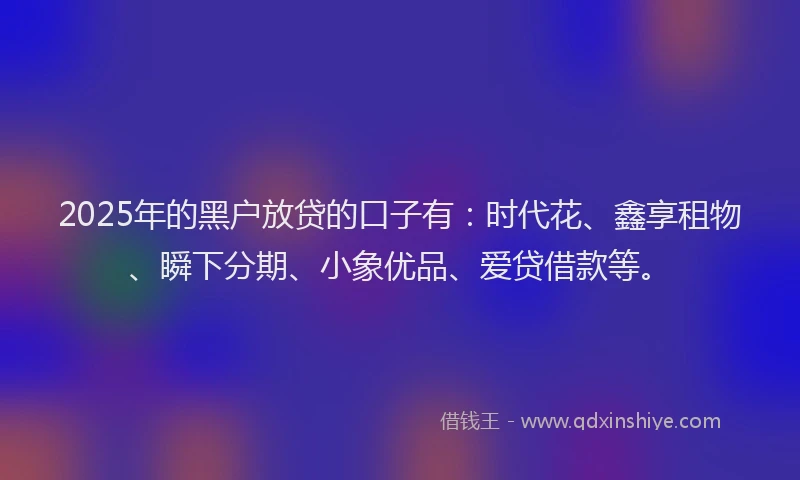 2025年的黑户放贷的口子有：时代花、鑫享租物、瞬下分期、小象优品、爱贷借款等。