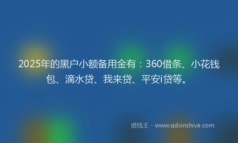 2025年的黑户小额备用金有：360借条、小花钱包、滴水贷、我来贷、平安i贷等。