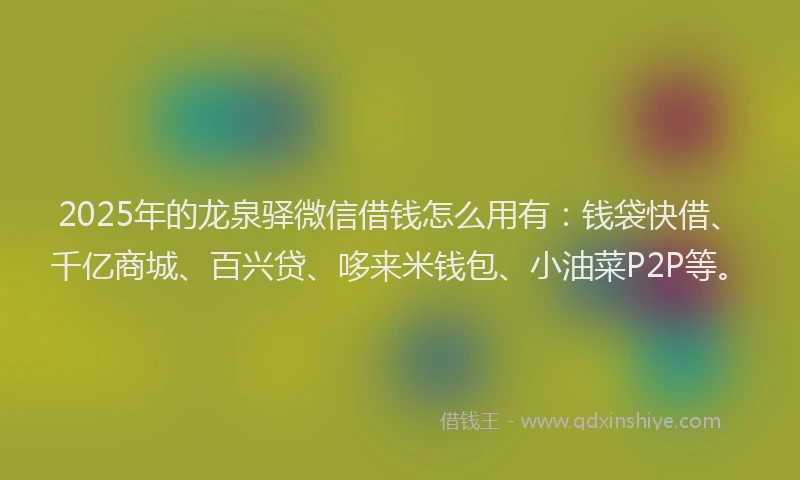 2025年的龙泉驿微信借钱怎么用有：钱袋快借、千亿商城、百兴贷、哆来米钱包、小油菜P2P等。